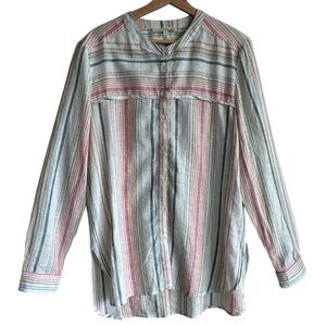 C&C California Linen Blend Striped Button Down Tunic Shirt Resort-wear Sz M